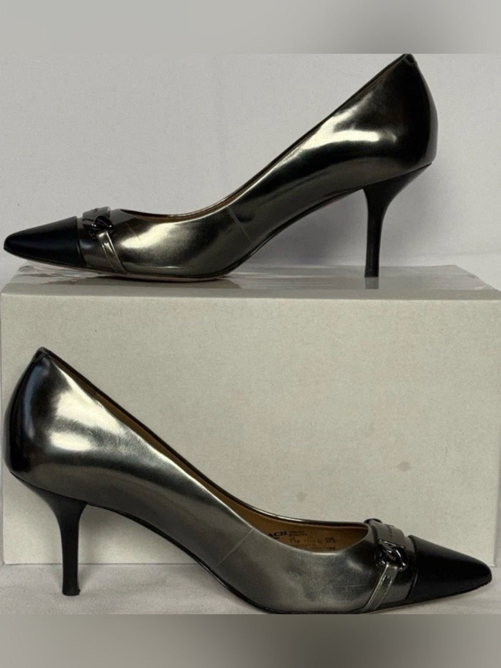 Coach Lauri Pointed-Toe Pumps Heels Women’s Size 7.5 Leather 2.5" Black/Brown - Picture 2 of 4